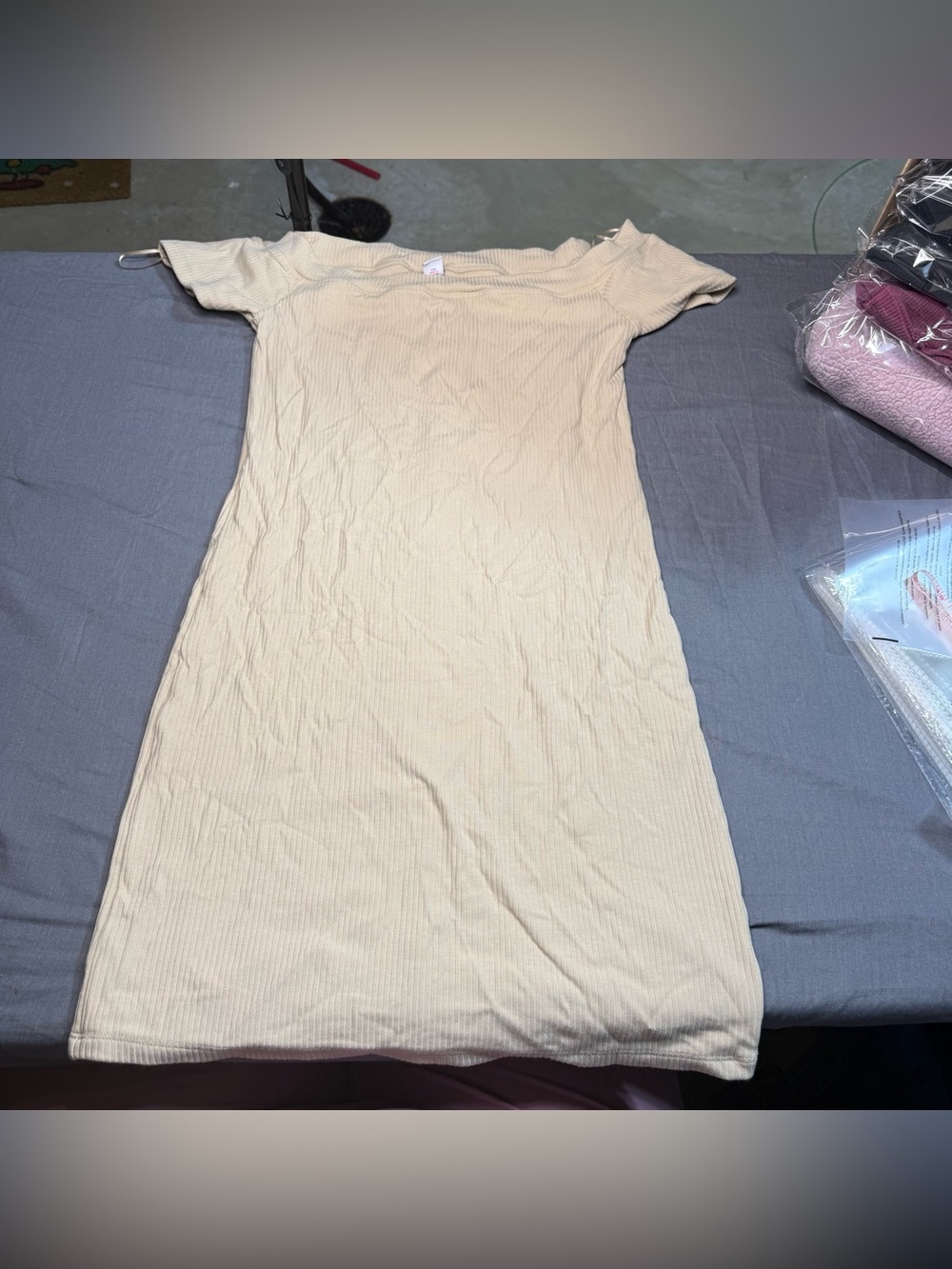 Old Navy Ribbed Short-Sleeve Midi Dress in Cream